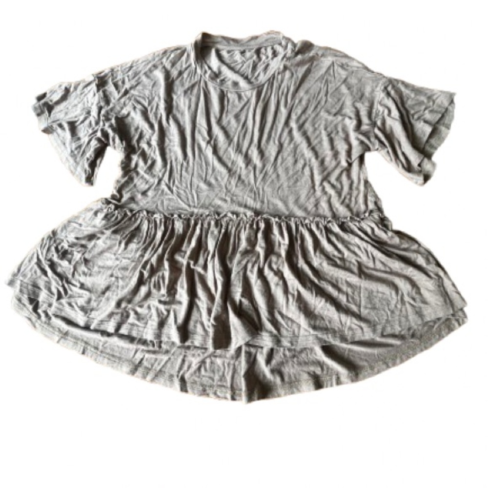 A New Day Tan Tunic with Flutter Sleeves and Peplum Style - Size Large